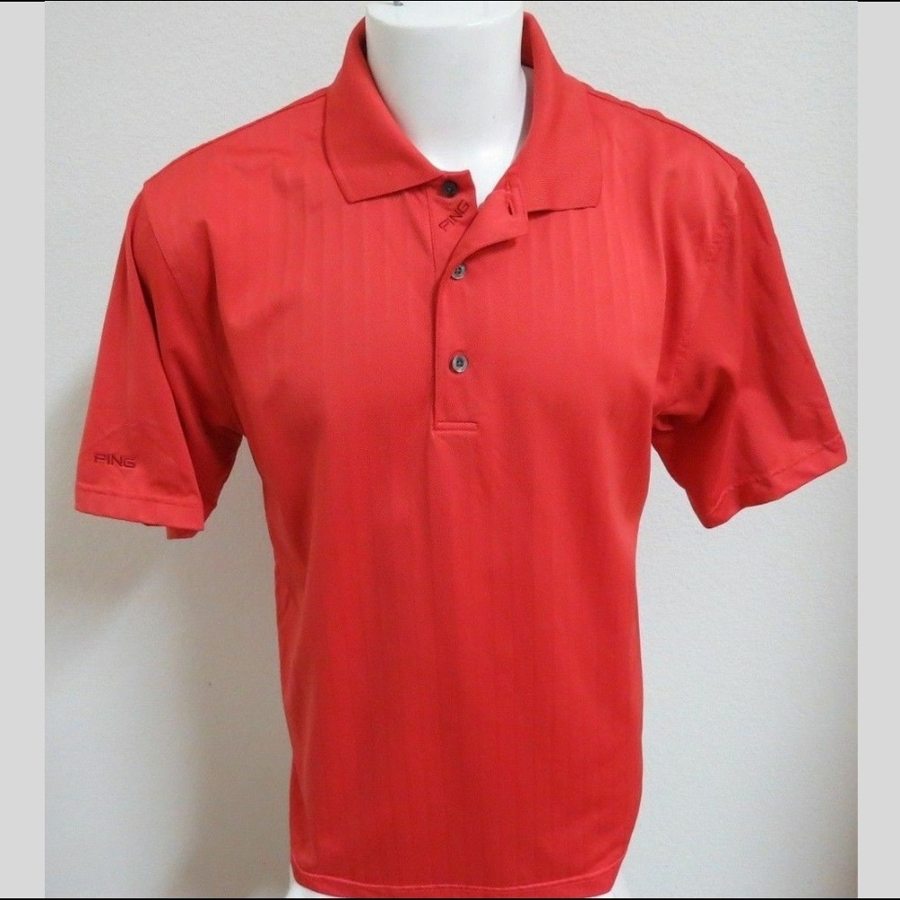 Sz L Peach Pink Ping Mens Poly#EE Golf Polo Shirt